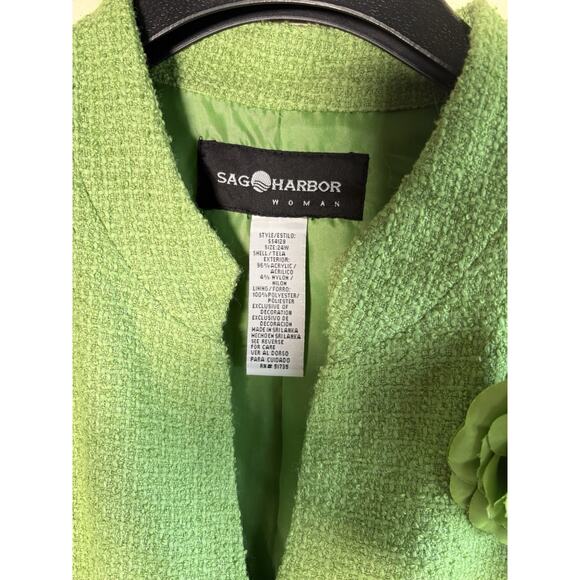 Sag Harbor Textured Jacket Bright Green Blazer Pockets Flower Size 24W - Picture 4 of 13